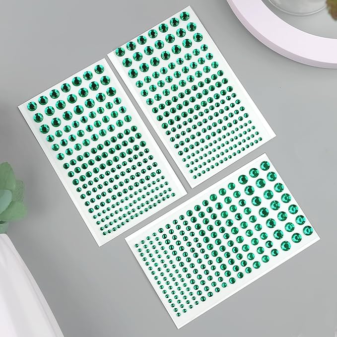 591pcs Face Gems Hair Gems Pearls, Self-Adhesive Face Jewels Eye Rhinestones 3/4/5/6/8 mm Face Gem Stick on, Halloween Makeup Gems Rave Accessories for Face Eyes Body Makeup (20.Dark Green)
