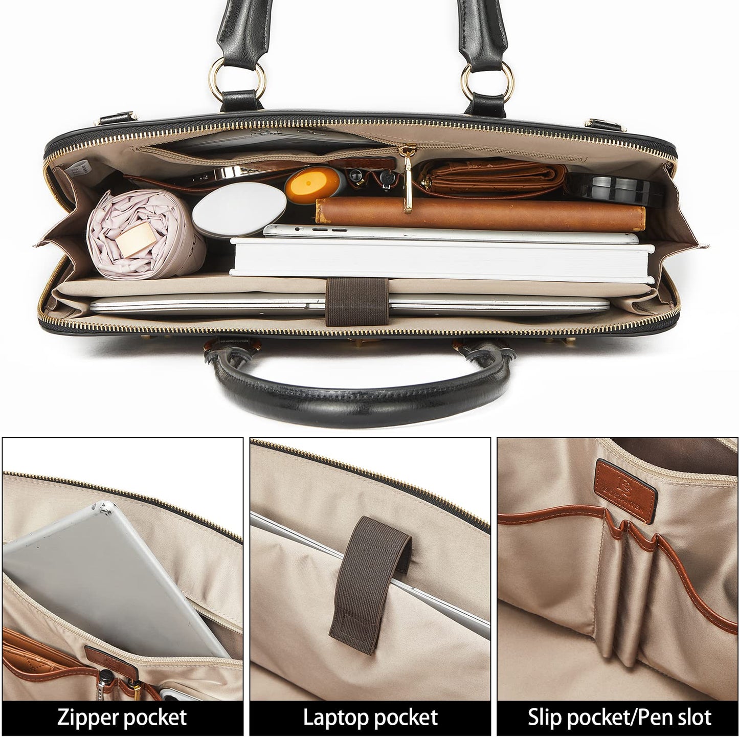 BOSTANTEN Laptop Briefcase for Women 15.6 inch Computer Bag Large Capcity Stylish Leather Handbag Business Work Purse