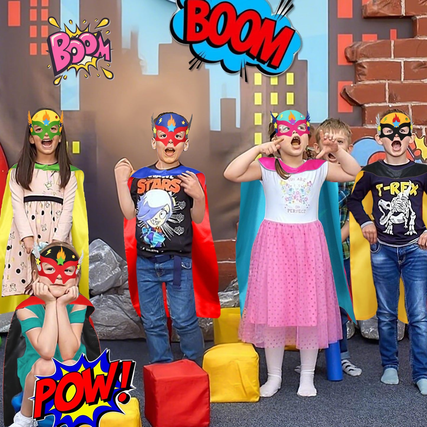 D.Q.Z Superhero-Capes and Masks for Kids Gifts for Girls Boys Super Hero Dress Up Cape and Mask (Rose-Cyan)