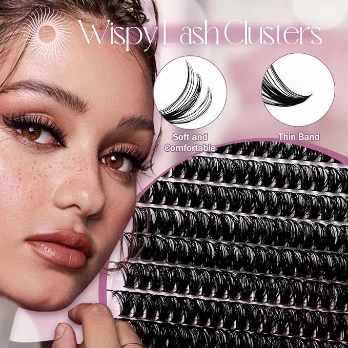 FADLASH Lash Extension Kit 50D Lash Clusters C Curl Lash Cluster Kit DIY Eyelash Extension Kit with Lash Bond and Seal Lash Tweezer Cluster Lashes (Kit, 50D-07C-Mix8-20)