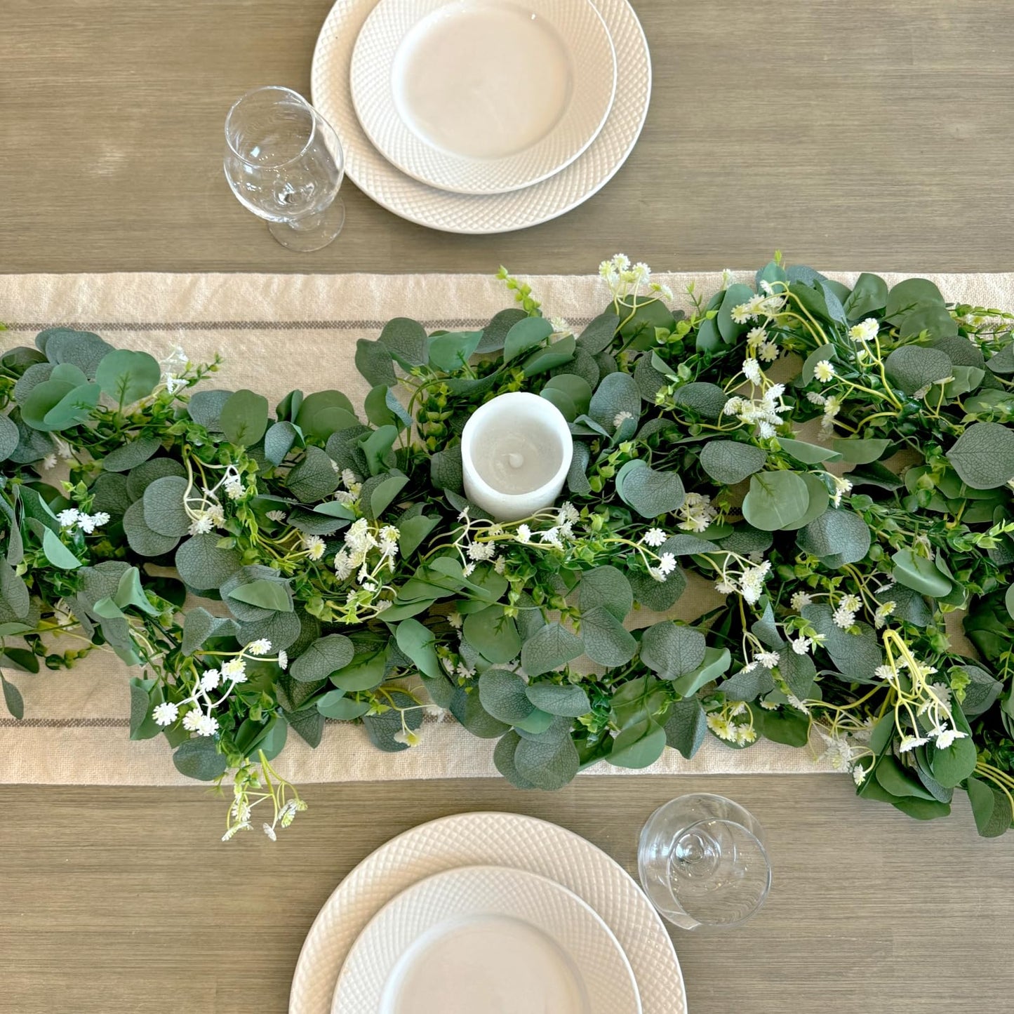 CQURE 4 Pack 5.9Ft Eucalyptus Garland,Artificial Eucalyptus Flowers Leaves Table Greenery Garland Wreath Vines for Wedding Party Table Fireplace Bedroom Wall Room Decor