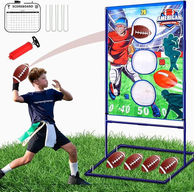 Punieayi Football Toss Game with 4 Inflatable Balls, Football Throwing Target Games for Boys 8-12, Sports and Outdoors Toy...