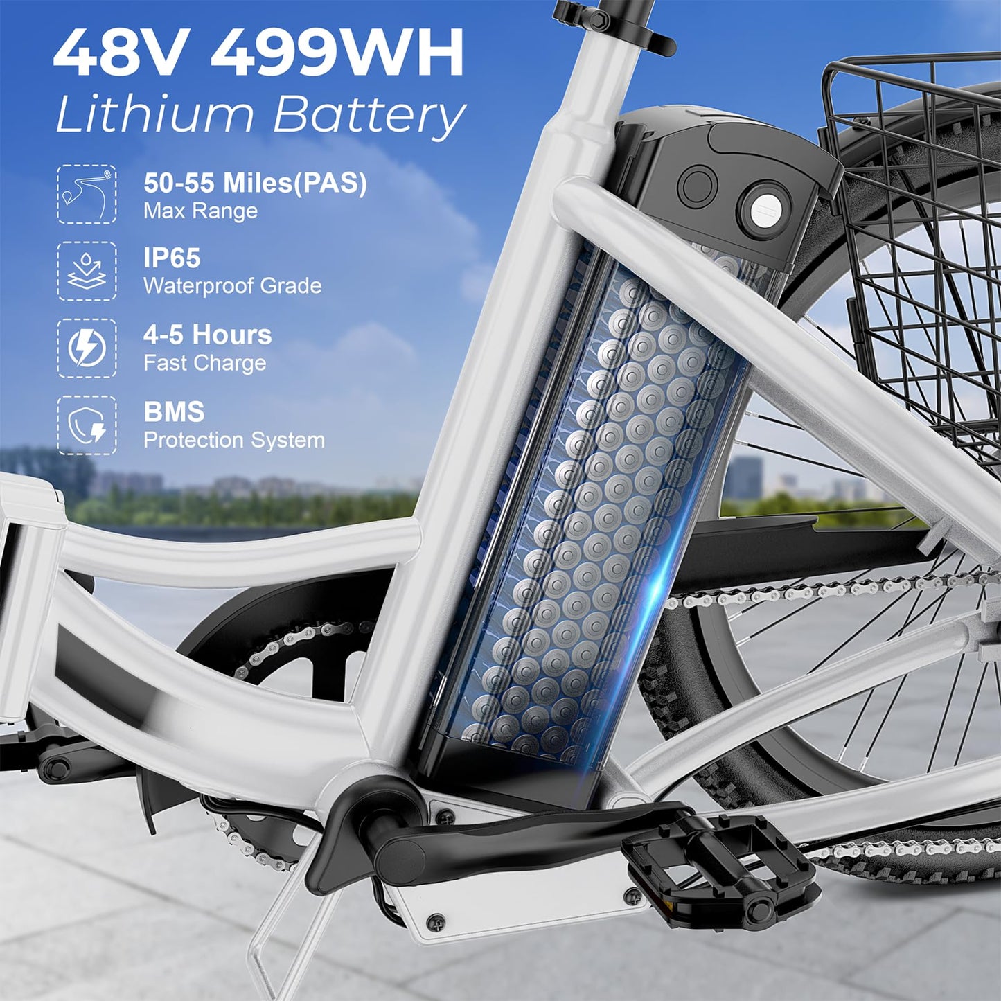 ANCHEER Electric Tricycle for Adults, 350W(Peak 550W) Etrike, 48V/499Wh Ebike, 24" Folding 3 Wheel Electric Trike, 15.5MPH & 55Miles Electric Bike, Rear Differential, Rear Basket