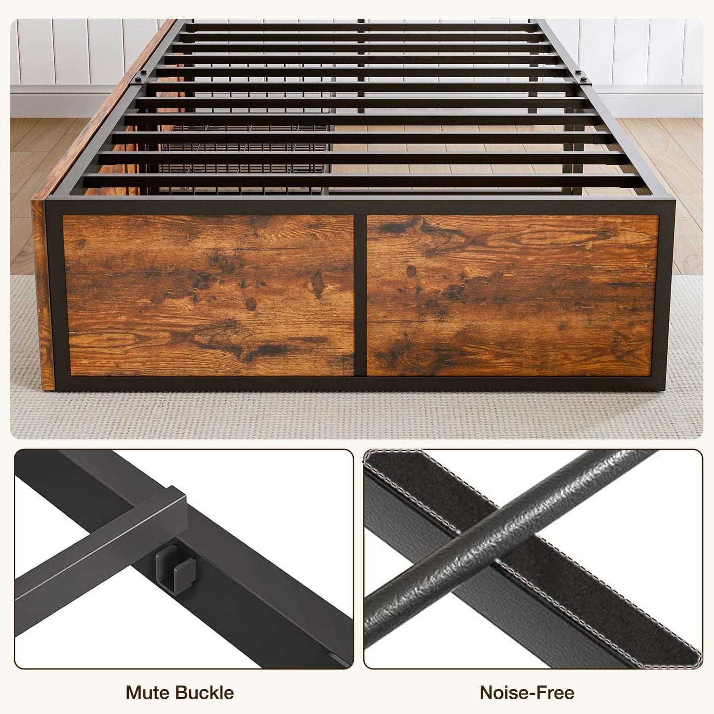 GAZHOME Twin XL Bed Frame with 2 XL Storage Drawers, Metal Platform Bed Frame with Footboard, 9 Strong Metal Slat Support/No Box Spring Needed/Easy Assembly/Space Saving Wood