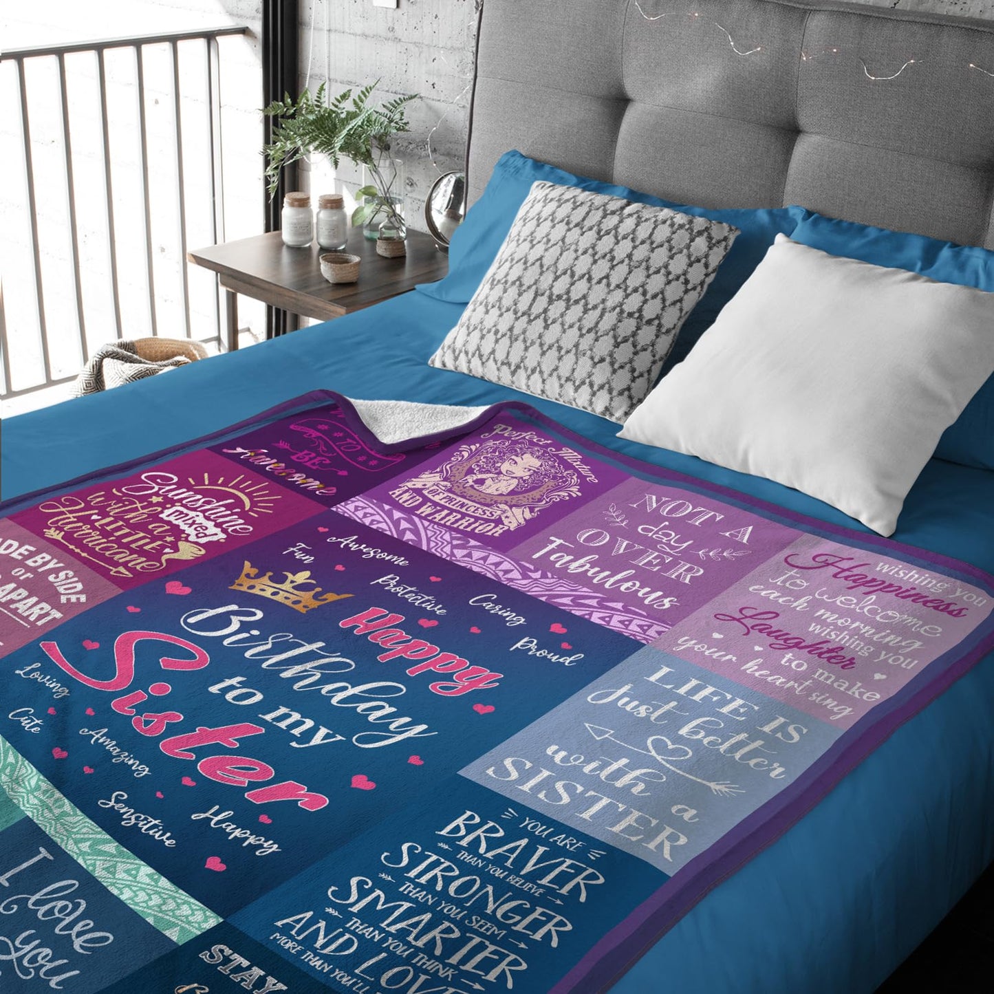 Wisegem Sister Birthday Gift Ideas - Birthday Gifts for Sister Blanket 60"x50" - Funny Sister Birthday Gifts from Sister - Happy Birthday Gift for Women Sisters - Sister Presents for Birthday Unique
