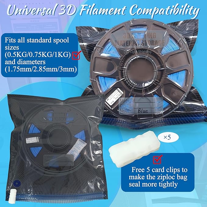 30 Sets of Upgraded Filament Storage Light-Proof Vacuum Bags for 3D Printer, Keep Dry, Avoid Light, Includes 30 Vacuum Storage Bags, 1 Pump, 30 Desiccants, 5 Clips, 2 pens, 13.4x12.6 inch