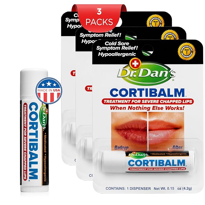 Dr. Dan's Cortibalm- 3 Pack - for Dry Cracked Lips - Healing Lip Balm for Severely Chapped Lips - Designed for Men, Women and Children