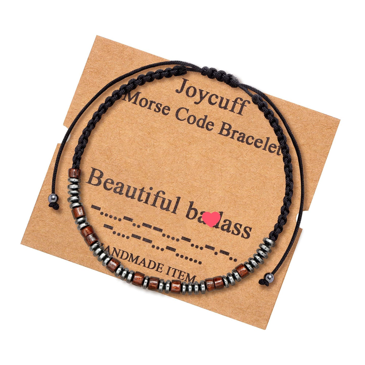 JoycuFF Beautiful Inspirational Bracelet Morse Code Bracelets Gift for Men Women Birthday Christmas Gifts Cord Wrap Wood Beads B