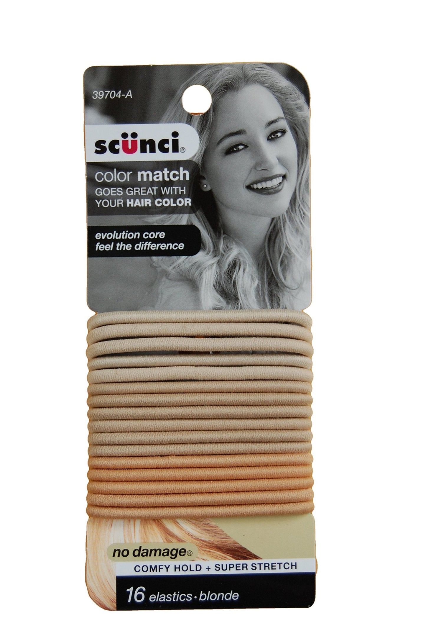 Scunci Color Match Blonde Elastics No Damage, Comfy Hold, 16 Count