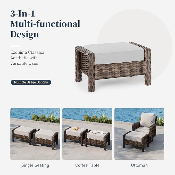 SUNSHINE VALLEY 6 Piece Patio Furniture Set with Swivel Chairs, High Back Wicker Rattan Sofa with Extra Thick Cushion, Coffee Table and Ottoman, Outdoor Conversation Set for Backyard Deck, Grey