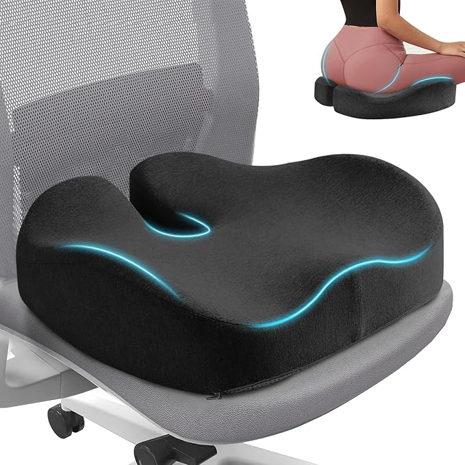 Seat Cushion for Office Chair for Wide Hip & Thigh with Firm Support, Thickened Memory Foam Sciatica Pain Relief Pillow for Proper Posture, Ergonomic Tailbone Pain Relief Cushion for Car Seat, Home
