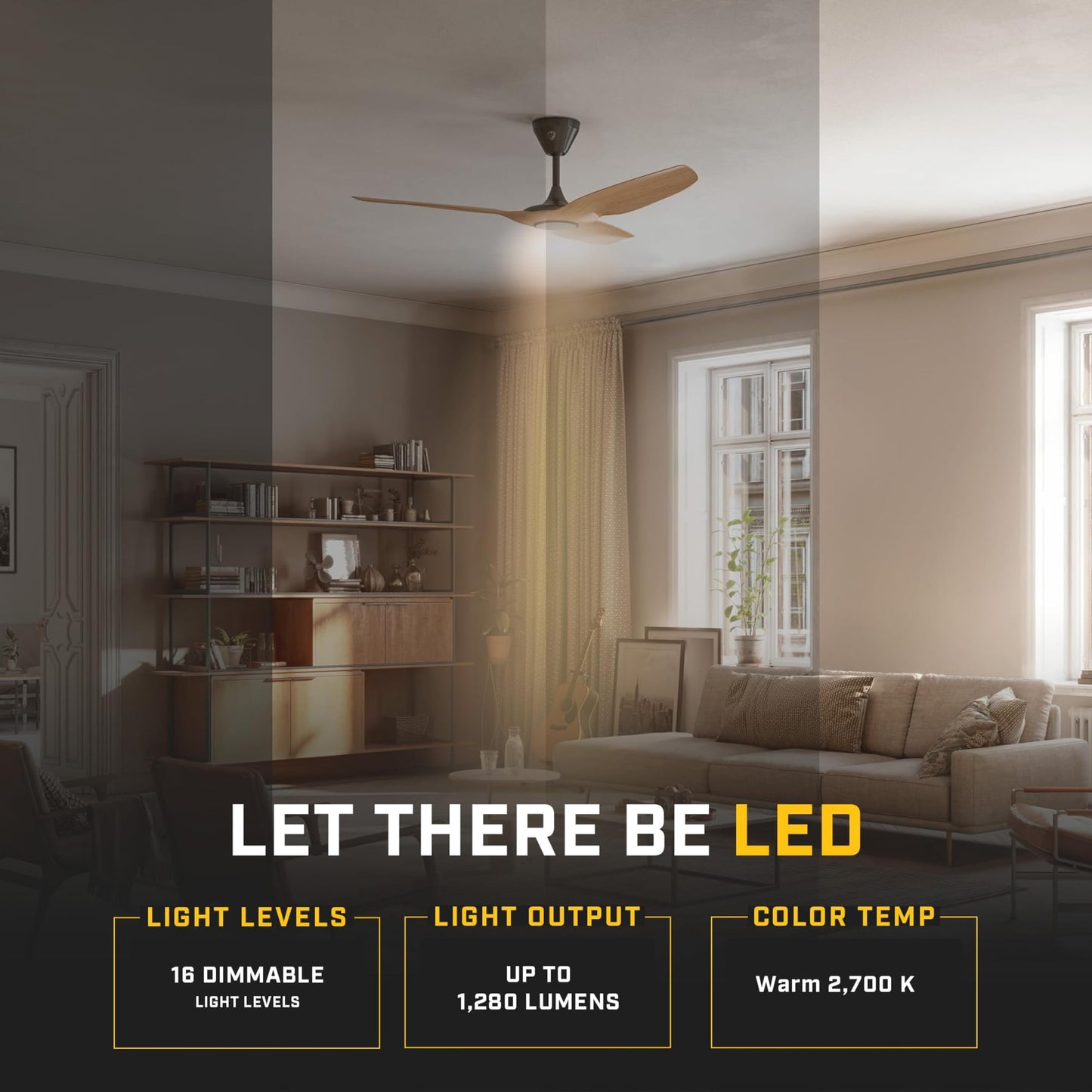 Big Ass Fans – Haiku L, Smart Ceiling Fan – Energy Efficient Cooling for Home, Bedroom, Office, Living Space, and More – 16 Lighting Settings with 7 Speed Settings – 52” - Caramel/Black