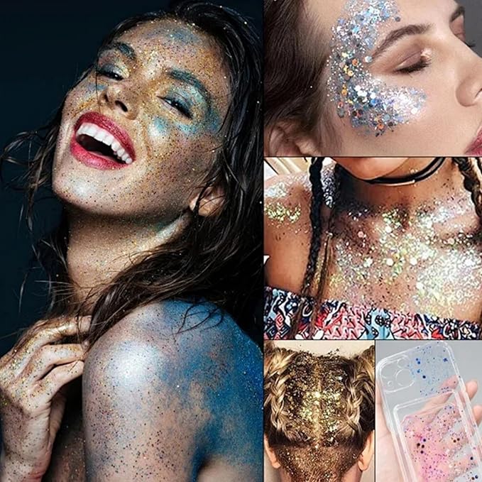MAEPEOR Body Glitter Stick 6 Colors Holographic Mermaid Sequins Chunky Face Glitter Stick Singer Concerts or Music Festival Rave Body Makeup (Color 03)
