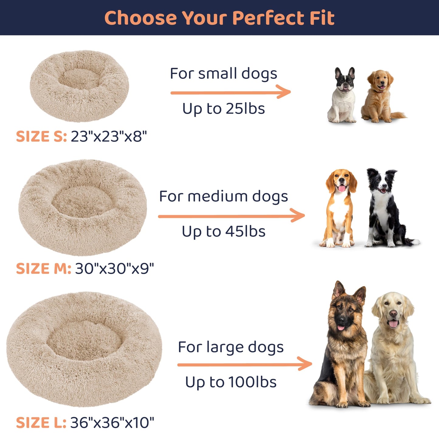 Petloox Donut Dog Bed - Premium Comfort for Anxiety Relief - Fluffy & Calming Design with Ultra-Plush Support | Cozy Round Dog Bed with Super Soft Circle Style (Size L Beige)