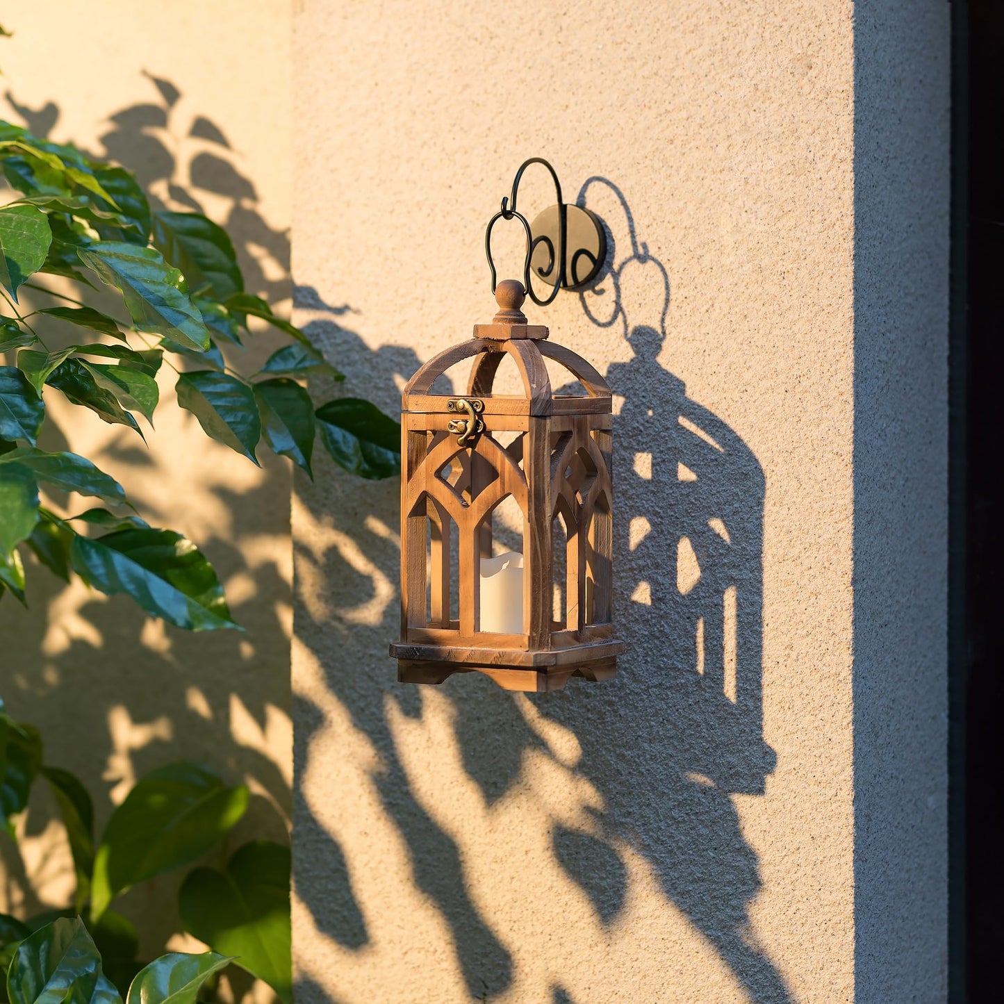 Staymoment Farmhouse Lanterns Decorative Indoor: 11" & 15" Set of 2 Brown Wooden Candle Holder Lanterns for Table Centerpiece Fireplace Mantle Home Decor