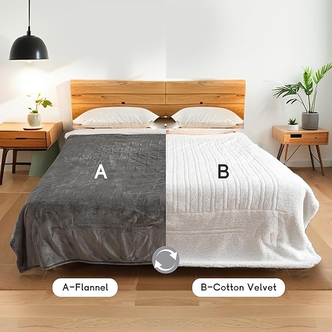 Heated Blanket Electric Blanket Queen Size 84''x90'' with 10 Heating Levels, 1-12 Hour Auto Shut Off, Machine Washable, Dual Controller Soft Warming Blanket for Couch, Bed, Office - Light Grey