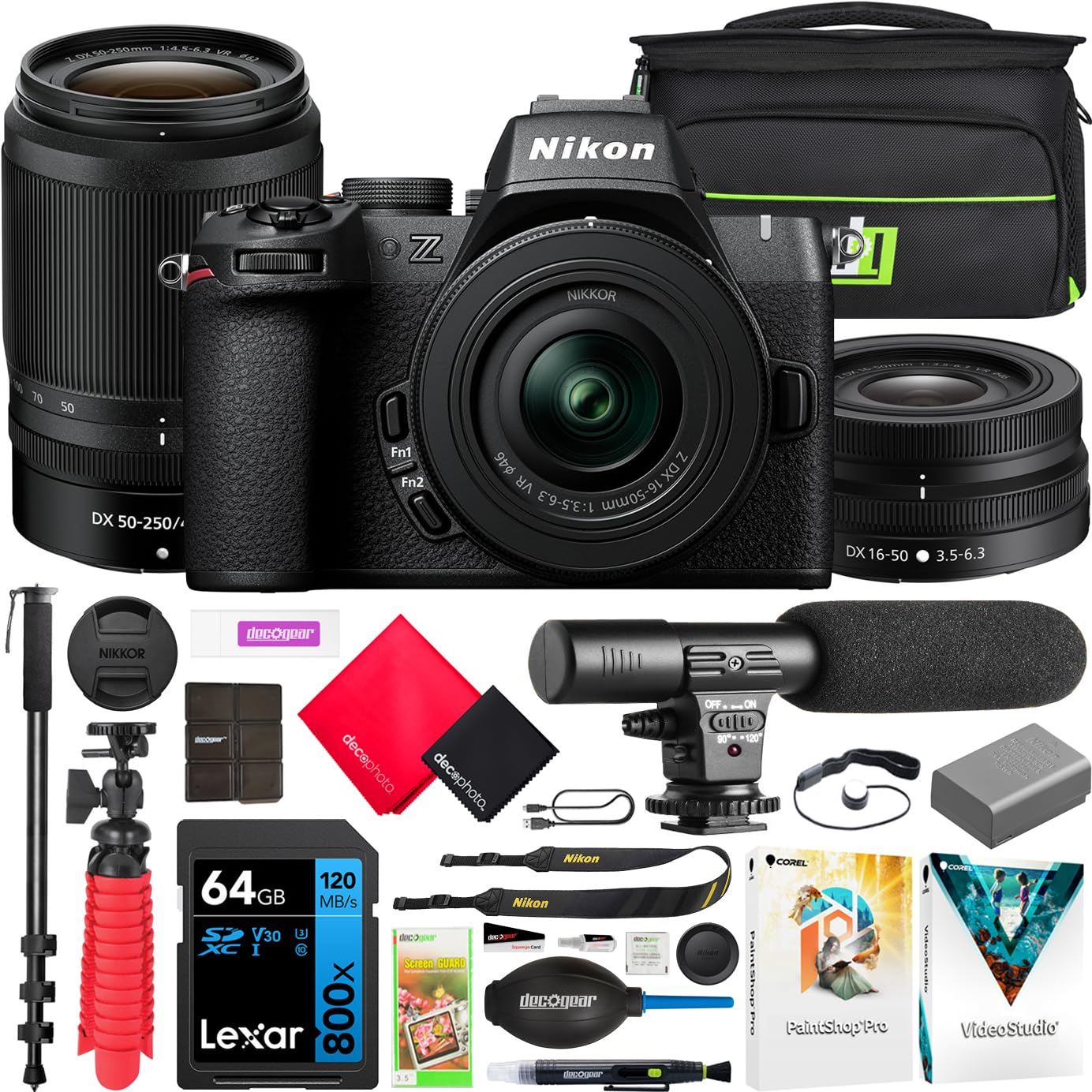 Nikon Z50Ii Mirrorless Camera 4K Dx Body With 2 Lens Kit 16-50Mm + 50-250Mm Vr 1788 Content Creator Bundle With Deco Gear Photog