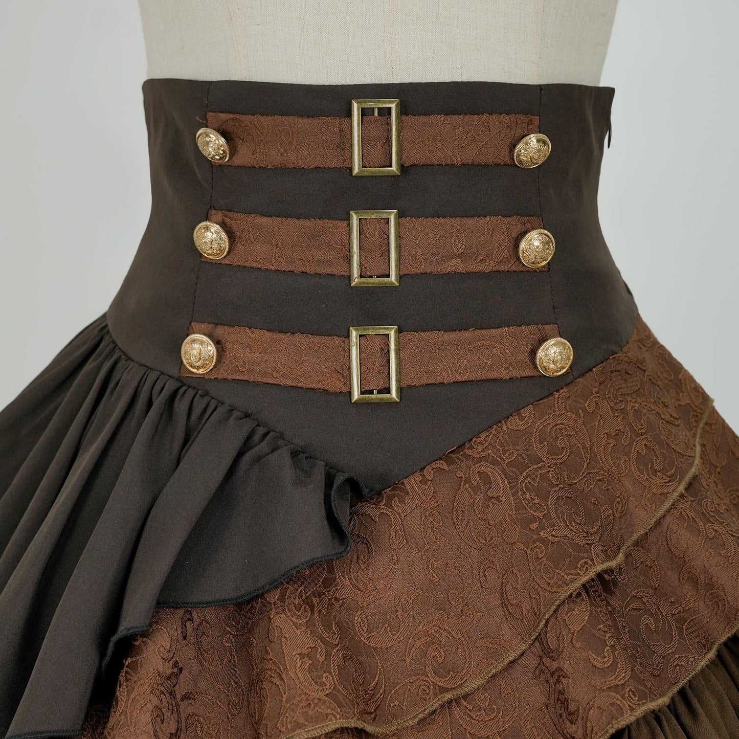 IWQBQ Women's Steampunk Gothic Skirt Pirate High Waisted Layered Ruffle Skirt(Z2886BN,S)