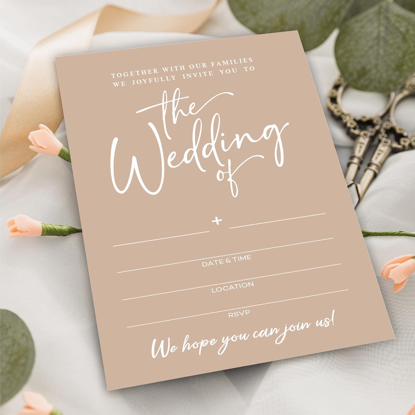 TPYEN Wedding Invitations - Minimalism Brown - 25 Wedding Invites With Envelopes, Double-Sided Fill In Style Invites For Mr & Mrs, Party Favor And Supplies - A07