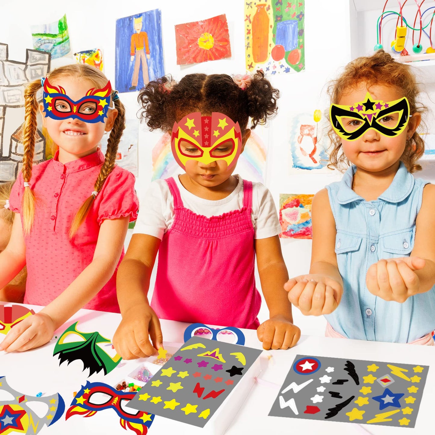 chiazllta 24 Packs Mask Your Own Super Theme Hero Masks Hero Craft Kits DIY Paper Masks Art Craft for Home Classroom Game Activities Party Favors