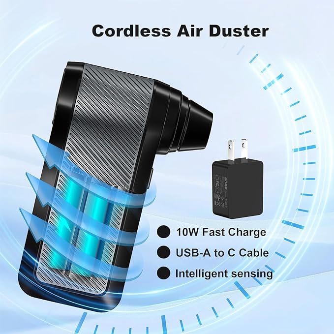 SDFM Compressed Air Duster, 125000RPM Electric Air Duster with Brushless Motor, Contains Multiple nozzles, for Cleaning Keyboard & PC. 3 Adjustable Gears, Rechargeable mini Blower for Car Detail