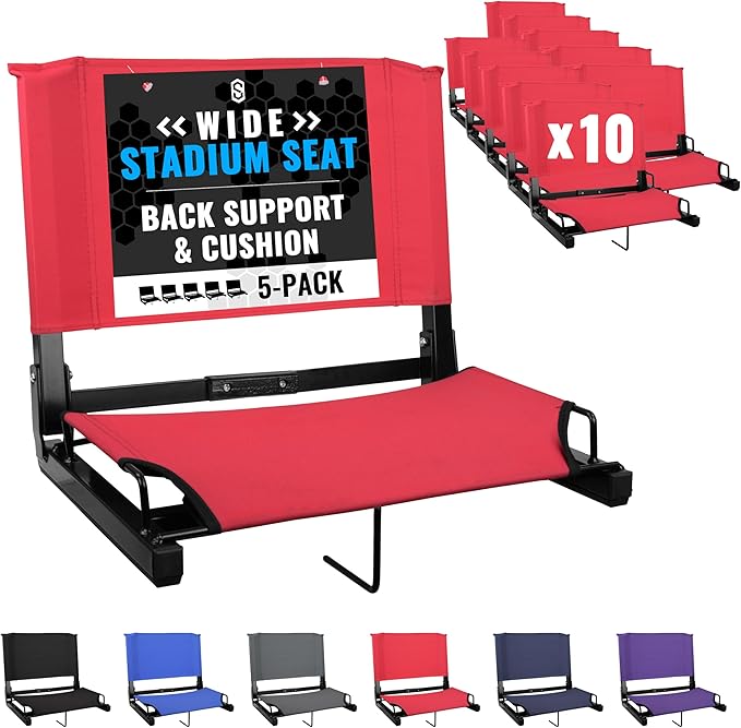Sports Unlimited - Bleacher Chairs with Back and Cushion - Stadium Seats with Back Support Wide and Regular, Stadium Chair