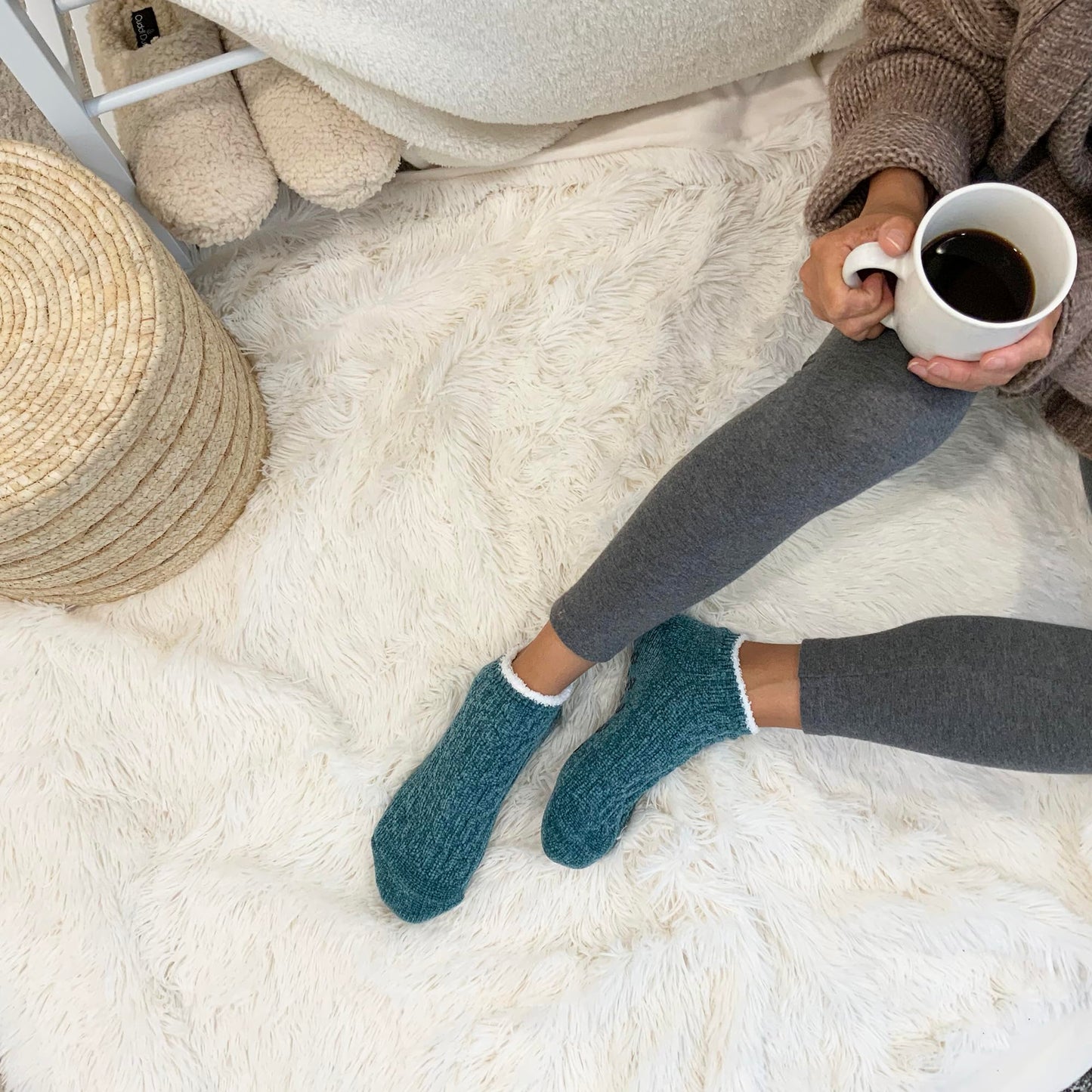 Cuddl Duds Women Cozy Lined Super Soft 3 Pair Pack Low Cut with Grippers Lounge Socks, Green