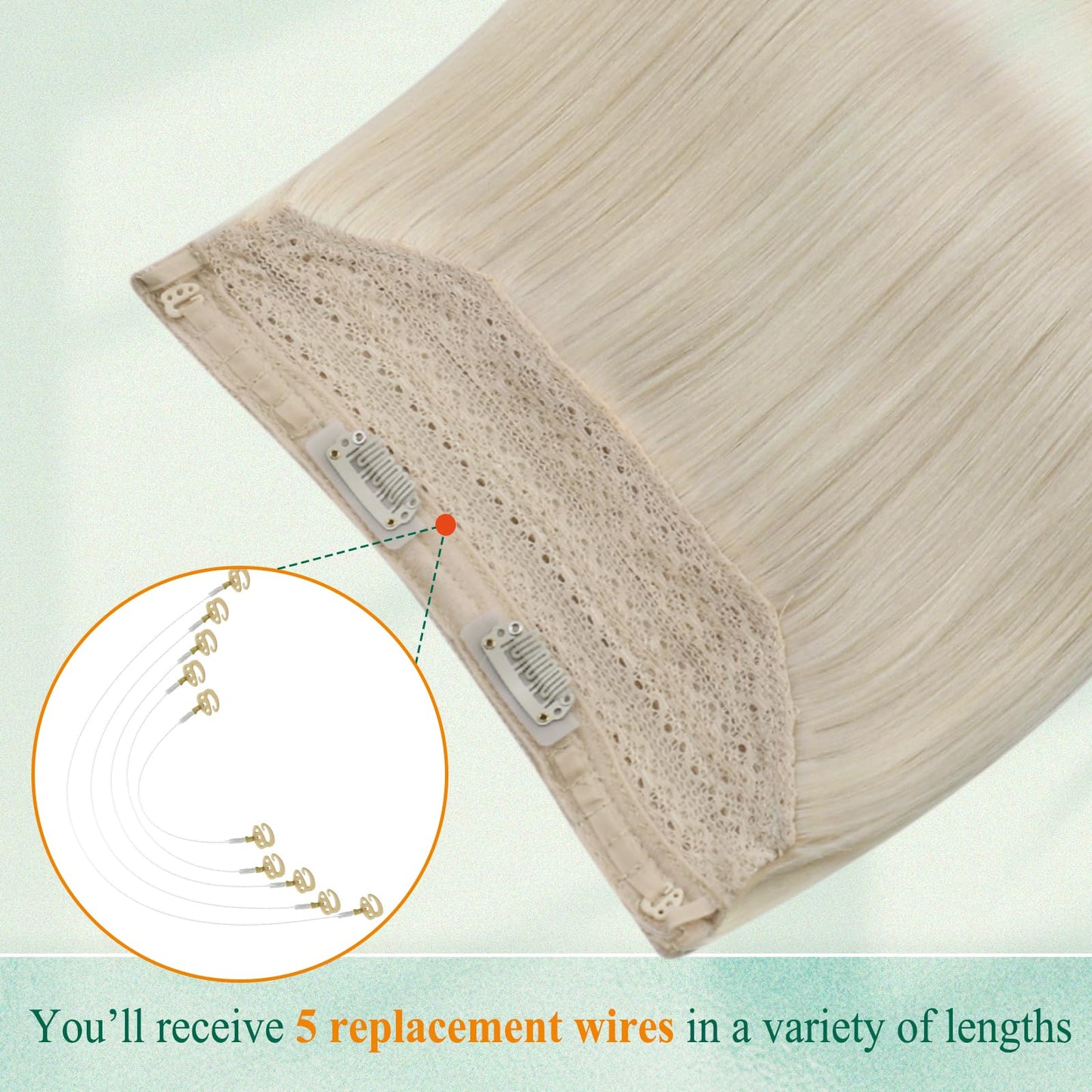 Easyouth Wire Hair Extensions Human Hair White Blonde Hair Wire Extensions Blonde Fish Line Hair Extension Real Human Hair for L