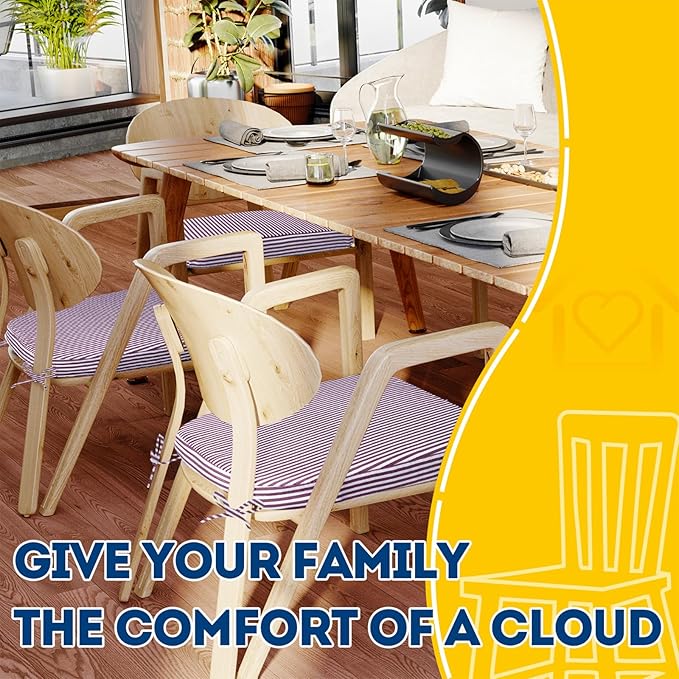 AAAAAcessories D-Shaped Chair Cushions, 2" Thick Dining Chair Pads with Ties and Removable, Machine-Washable Cover, 17" x 16", Set of 2, Pinstripe Red