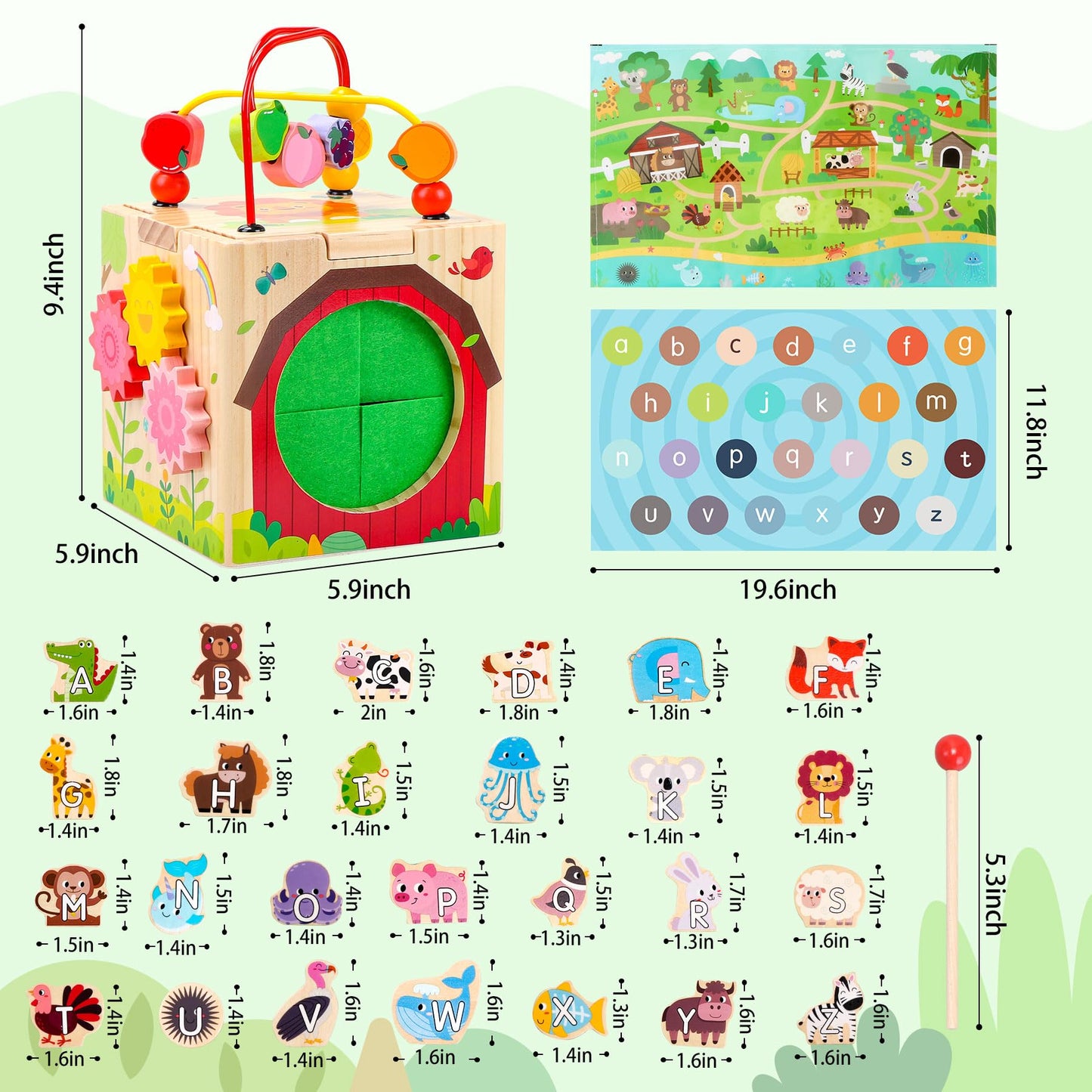 Wooden Activity Cube with Map Farm Game and Mystery Box | Montessori Toys for 1 2 3 Year Old Toddlers | Baby Toys 12-18 Months | First Birthday Gifts for Girls & Boys