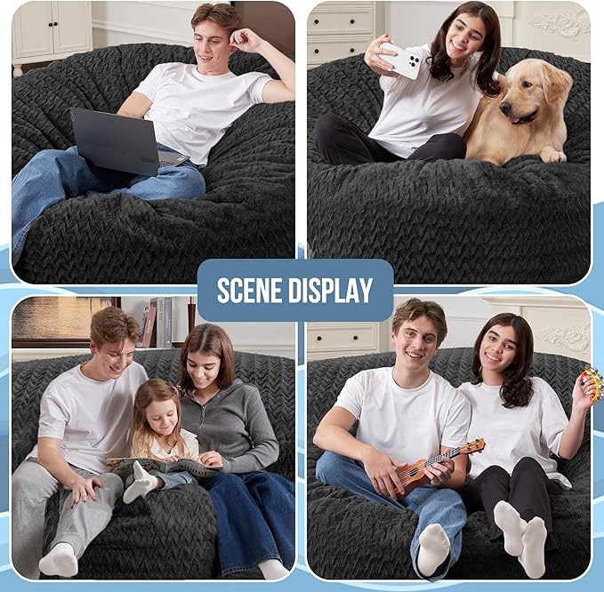 HABUTWAY 3FT Bean Bag Chair,Giant Bean Bag Chairs for Adults,Big Bean Bags with Memory Foam Filled, Large Beanbag Chairs with Chevron Plush Cover-Black