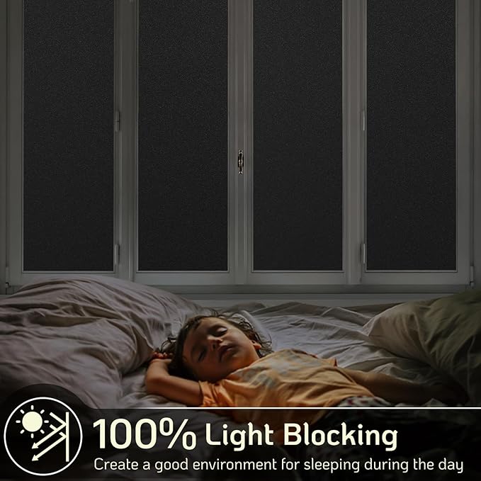 LUTE Blackout Window Film, Sun Light Blocking Frosted Privacy Cling for Glass, Darkening Window Tint for Day Sleep Black Out Shades, UV Blocking Static Cling Blackout Cover, 23.6" x 78.7"
