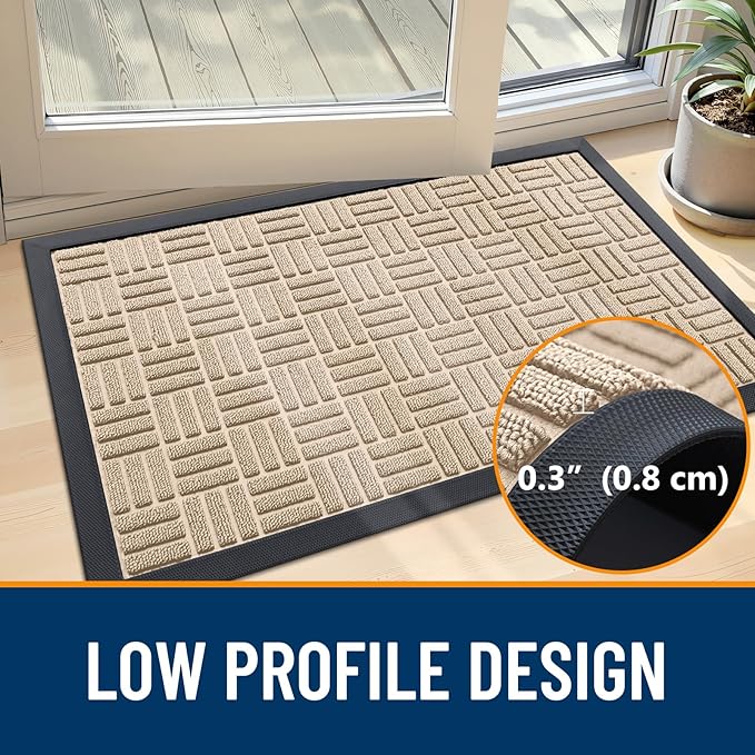 OLANLY Front Door Mat Outside Entrance 71x23, Absorbent, Heavy Duty Sturdy Natural Rubber Doormat Indoor Outdoor, Non-Slip, Stain and Fade Resistant, Low Profile Floor Mat for Entryway, Latte White