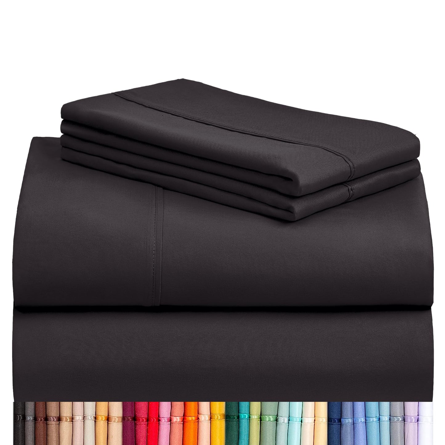 LuxClub 6 PC Queen Sheet Set, Breathable Luxury Bed Sheets, Deep Pockets 18" Wrinkle Free Cooling Sheets Machine Washable Hotel Bedding Silky Soft - Black Queen