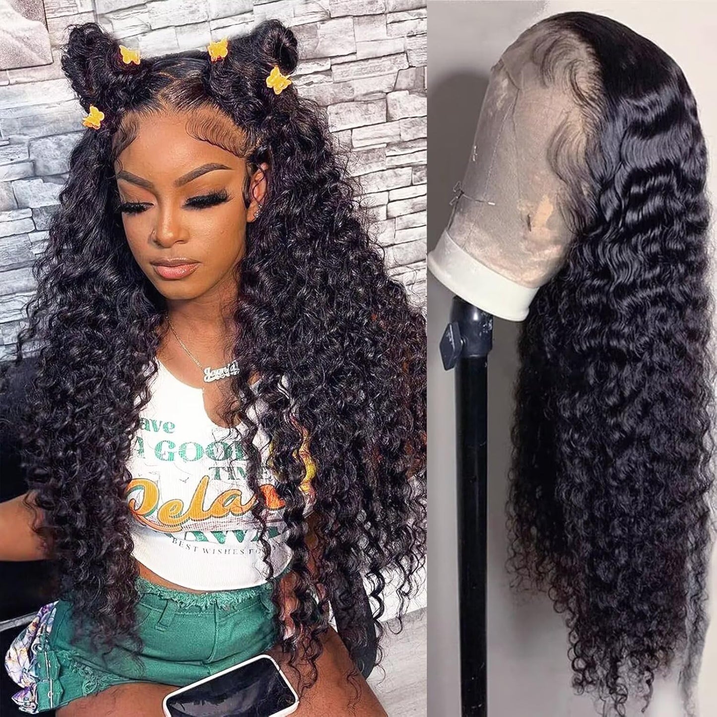 13x6 Lace Front Wigs Human Hair 200 Density HD Transparent Lace Frontal Wigs Human Hair 13x6 Pre Plucked Deep Curly Glueless Wig