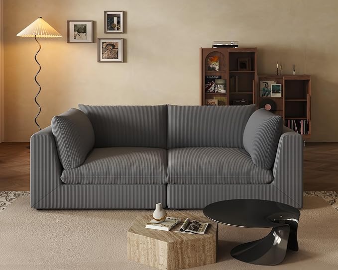 Fajiani Oversized Modular Sectional Sofa, Cloud Couch Deep Seat Sofa Cushion Covers Removable, Oversized Sectional Couches for Living Room (Loveseat-Black Gray)