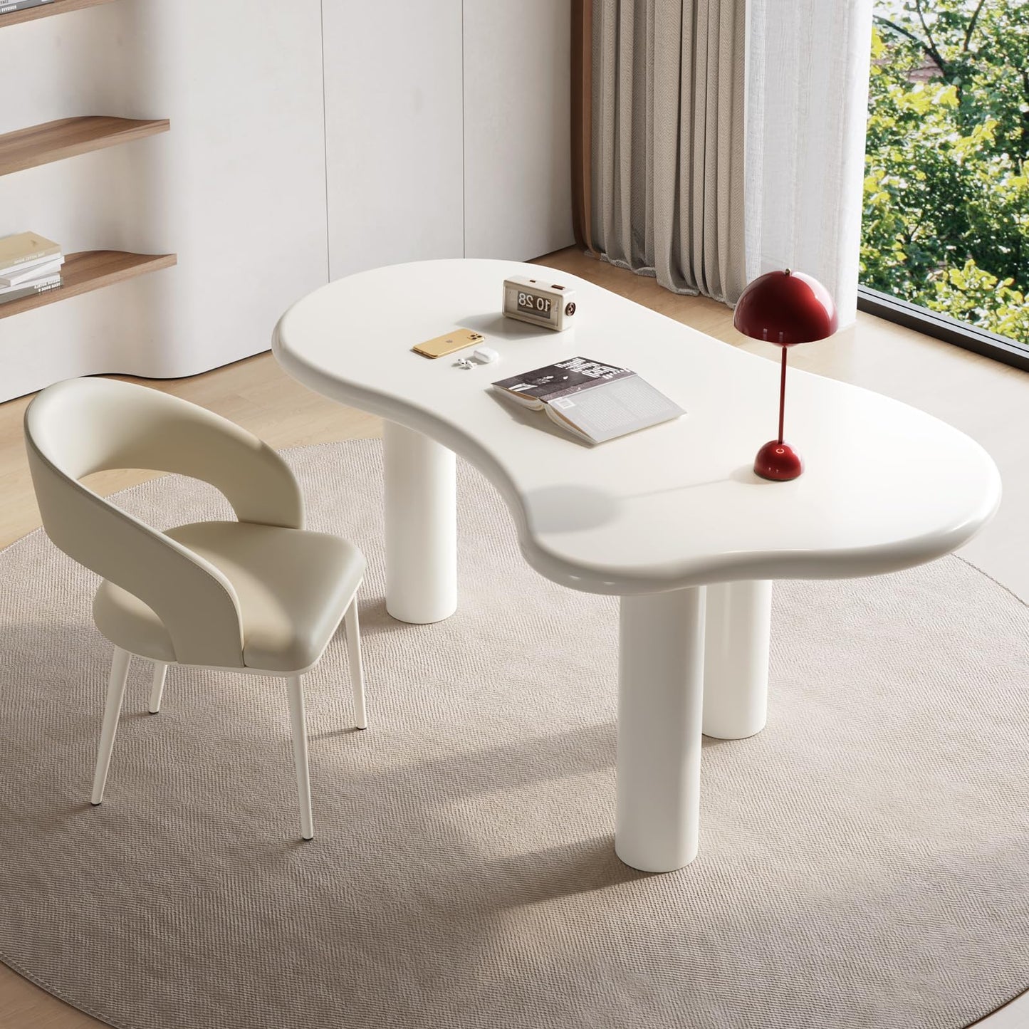 Miuuod 62.2" White Computer Desk Set,Large Office Computer Table,Workstation for Home Office,Workshop Desk for Dining Room,Cloud Single Workbench Gaming Table