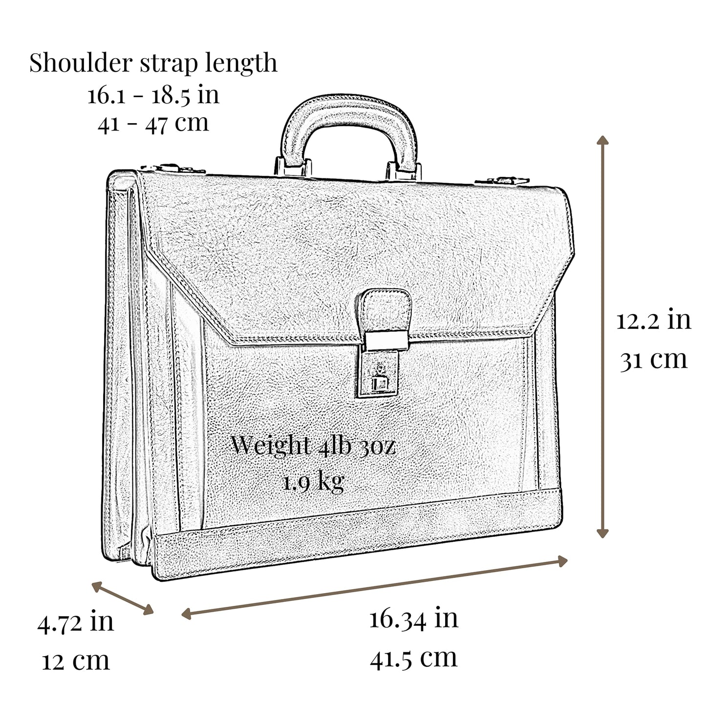 Time Resistance Leather Briefcase - Italian Handmade Laptop Bag - Work Bag for Men and Women - Attache - Computer Bag