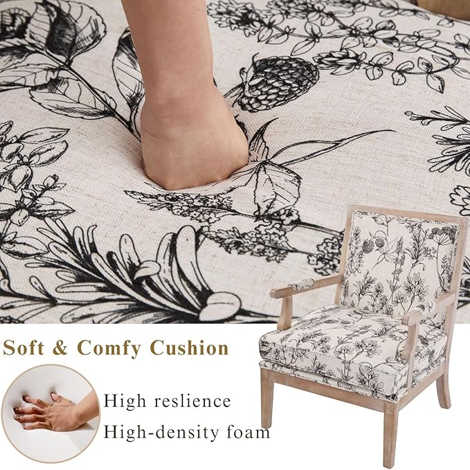 DM Furniture Floral Accent Chair Mid-Century Modern Living Room Chairs Upholstered Fabric Reading Chair Lounge Armchair with Solid Wood Frame & Removable Cushion for Bedroom, Balcony, Floral Pattern