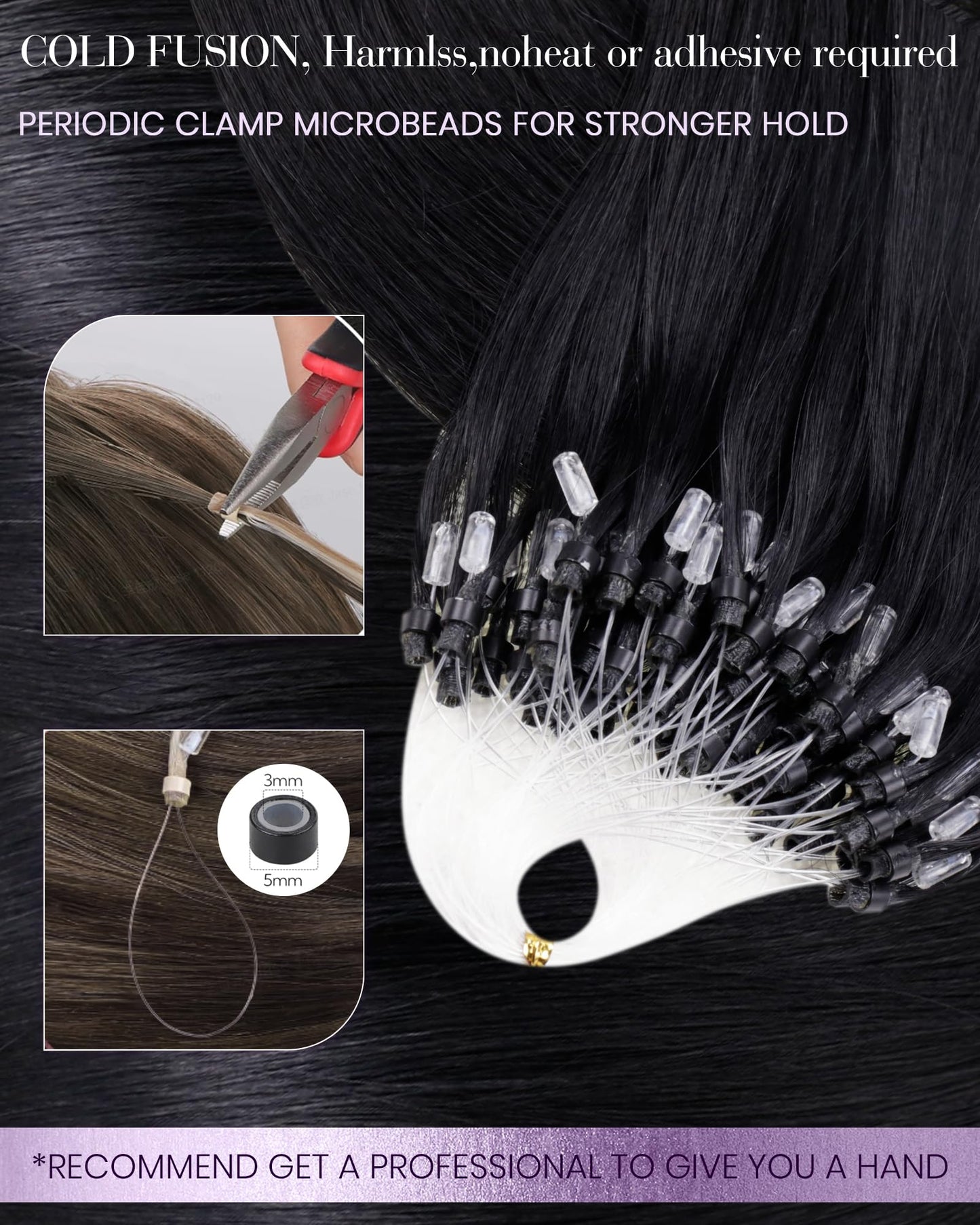 LaaVoo Micro Bead Hair Extensions Real Human Hair 24 Inch Microlink Hair Extensions Human Hair Jet Black Micro Ring Hair Extensi