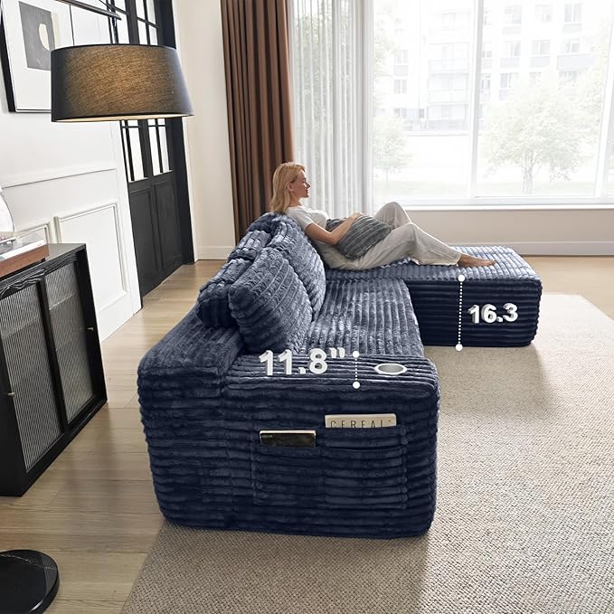 Cloud Sectional Couch with L-Shape Chaise, Modern Modular Sofa with Deep Seat, Built-in Cup Holder & Storage Pocket for Living Room Bedroom, No Assembly Required (Dark Gray, Right Sitting Chaise)