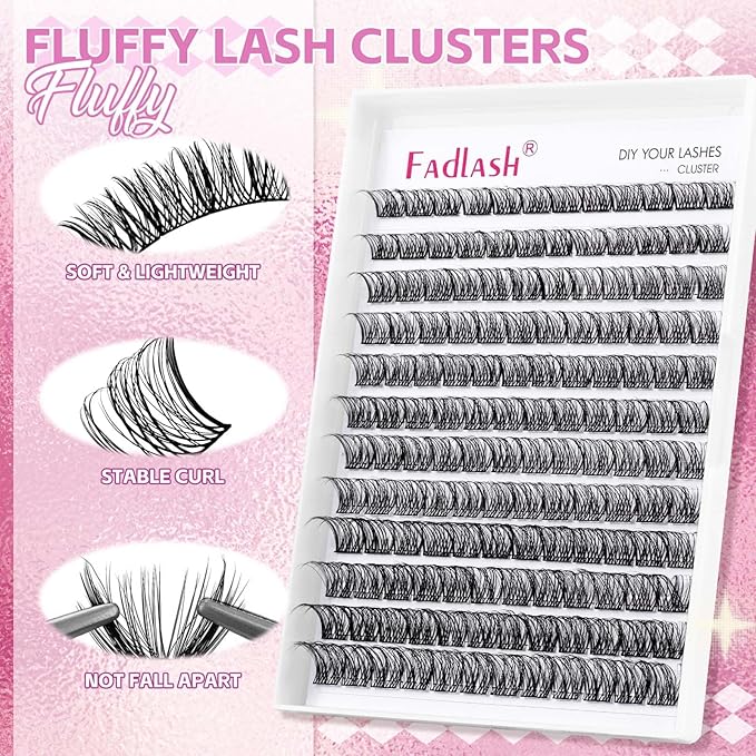 Individual Lashes 96 pcs D Curl Lash Clusters Mixed Length Individual Lash Extensions Cluster Lashes DIY Lash Extension Supplies Eyelash Clusters (F4-0.07D, 12-18mm)