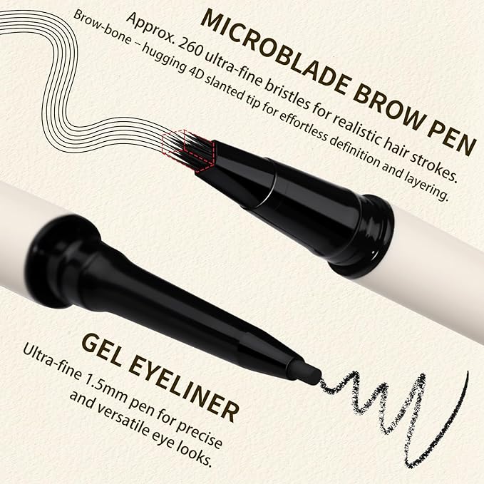 UCANBE 2-in-1 Eyebrow Pen & Gel Eyeliner Pencil – Microblading Eye Brow Pencil with Brow-Fection Angled Brush Tip + 1.5mm Ultra-Fine Eye Liner, Waterproof, Quick-Dry, Long Lasting (Black)