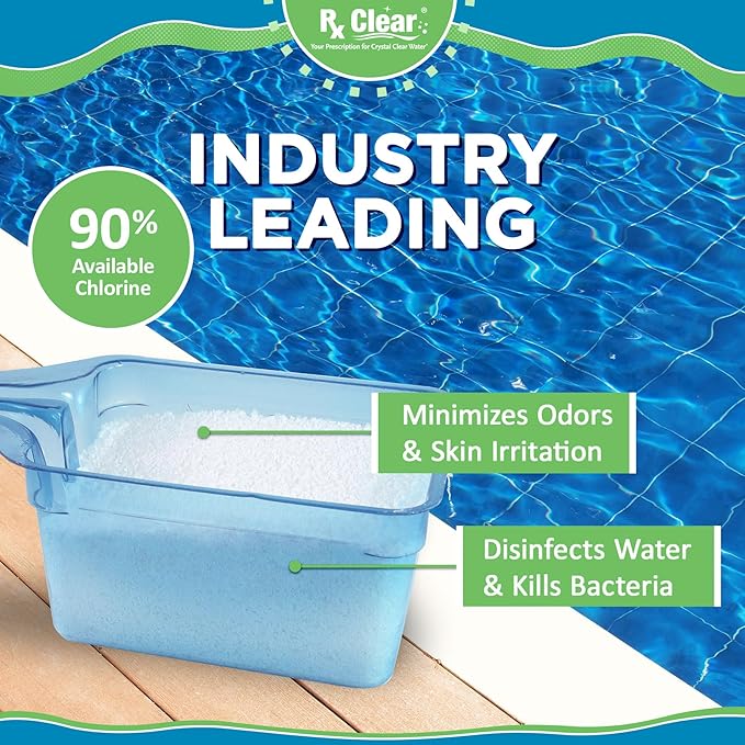 Rx Clear 5 lbs Granular Pool Chlorine | Use As Bactericide, Algaecide, & Disinfectant in Swimming Pools, Hot Tubs, & Spas | Stabilized, Fast Dissolving & UV Protected