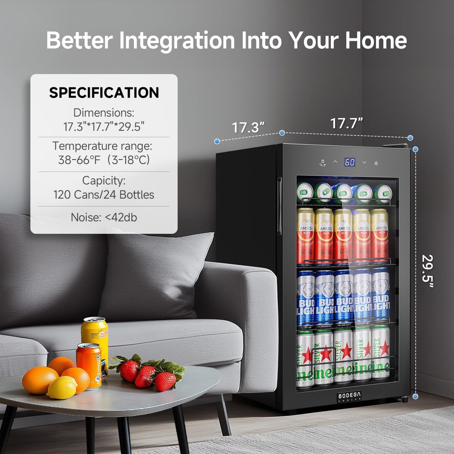 BODEGA Beverage Fridge, Glass Door Drink Refrigerator, Hold 120 Cans