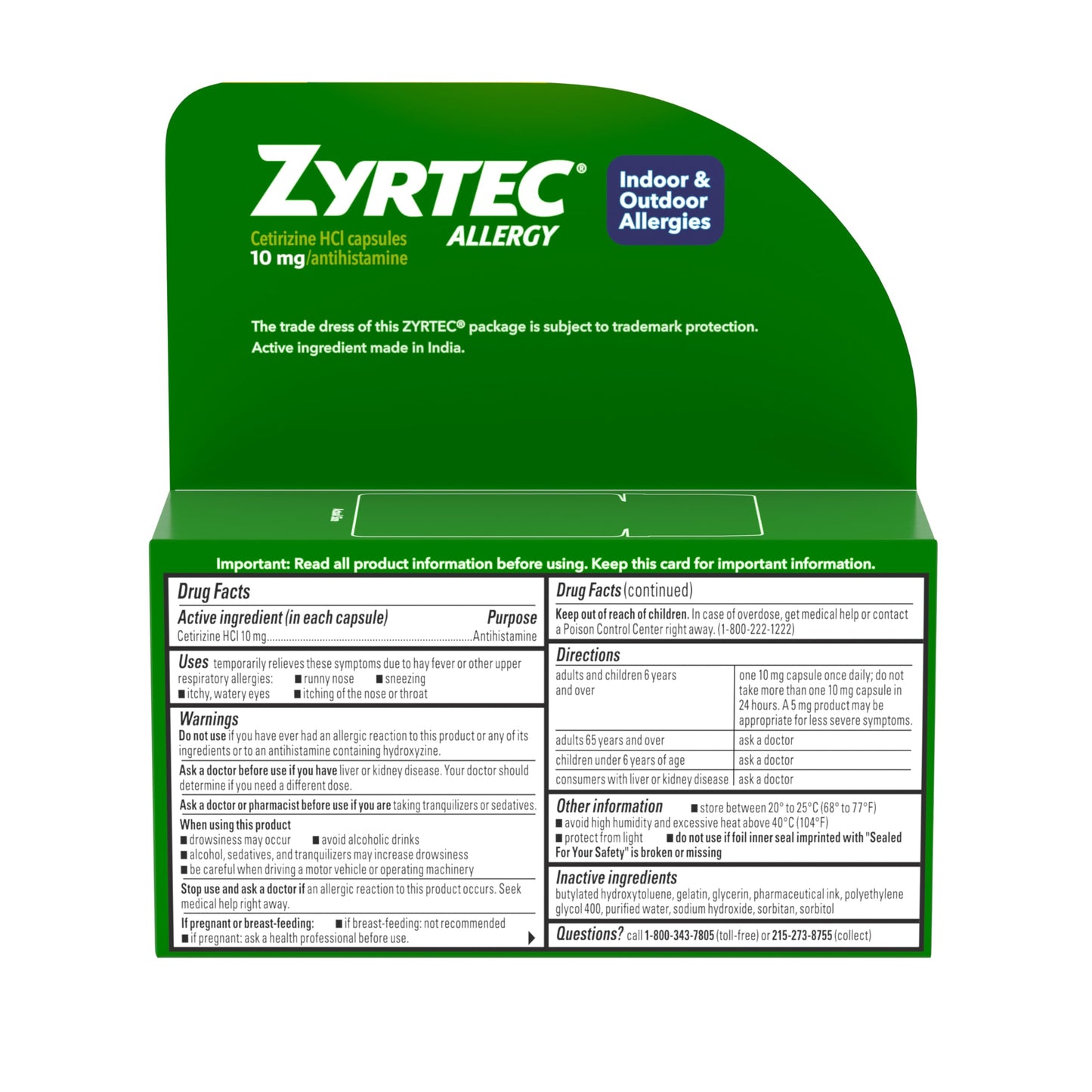Zyrtec 24 HR Indoor & Outdoor Allergy Liquid Gels Capsules, Cetirizine HCI Antihistamine, 40 ct