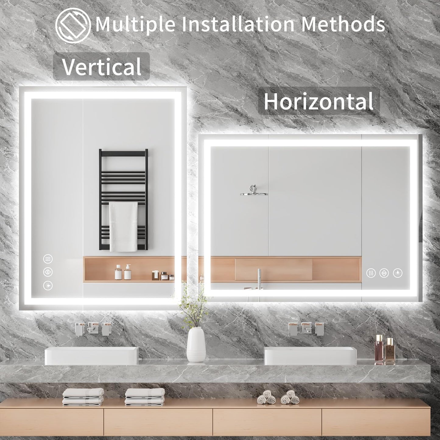 Koonmi 40"x32" LED Mirror for Bathroom, 90CRI Anti-Fog Vanity Mirror with Front and Backlight, Shatter-Proof Wall Mirror with Light, Easy Install Lighted Mirror for Modern Bathroom (IP65)