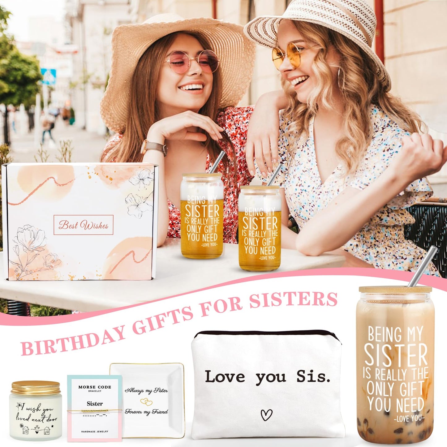 Sister Birthday Gifts, Sisters Gifts from Sister, Best Funny Cool Birthday Gift for Big Sisters, Sister in Law, Sister Adult w 18oz Glass
