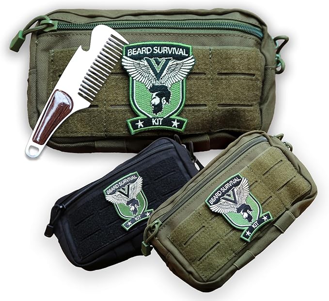 Victor and Valor - Toiletry Bag and Beard Comb for Bearded Men - Survival Bag, Tactical Molle Dopp Kit for Men Large Capac...