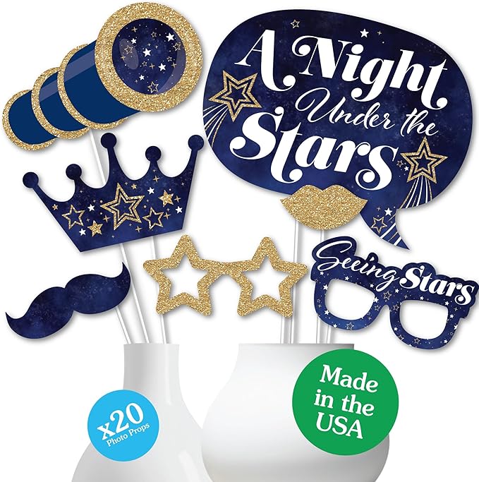 Big Dot of Happiness Starry Skies - Under The Stars Photo Booth Props, Galactic Party Supplies, Gold Celestial Party Photo...